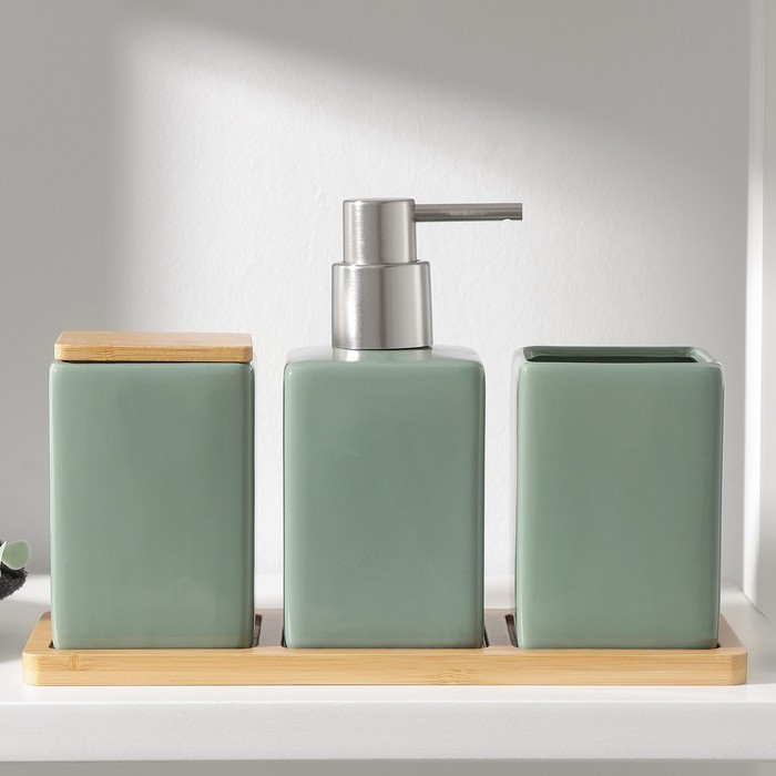 Набор аксессуаров для ванной комнаты SAVANNA Square, 4 предмета (дозатор для мыла, 2 стакана, подставка), цвет - фото 1 - id-p199322813