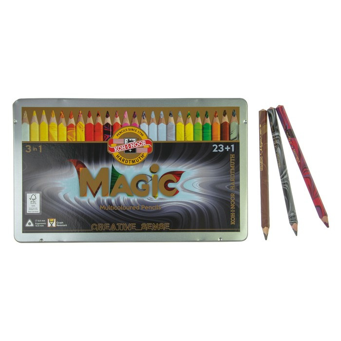 Карандаши 24 цвета Koh-I-Noor 3408 Magic + карандаш-блендер, в металлическом пенале - фото 1 - id-p199324161