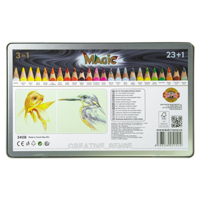 Карандаши 24 цвета Koh-I-Noor 3408 Magic + карандаш-блендер, в металлическом пенале - фото 6 - id-p199324161