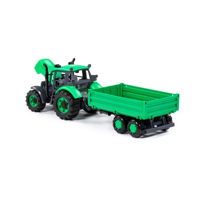 Трактор «Прогресс» с бортовым прицепом, инерционный, цвет зелёный - фото 4 - id-p199291553