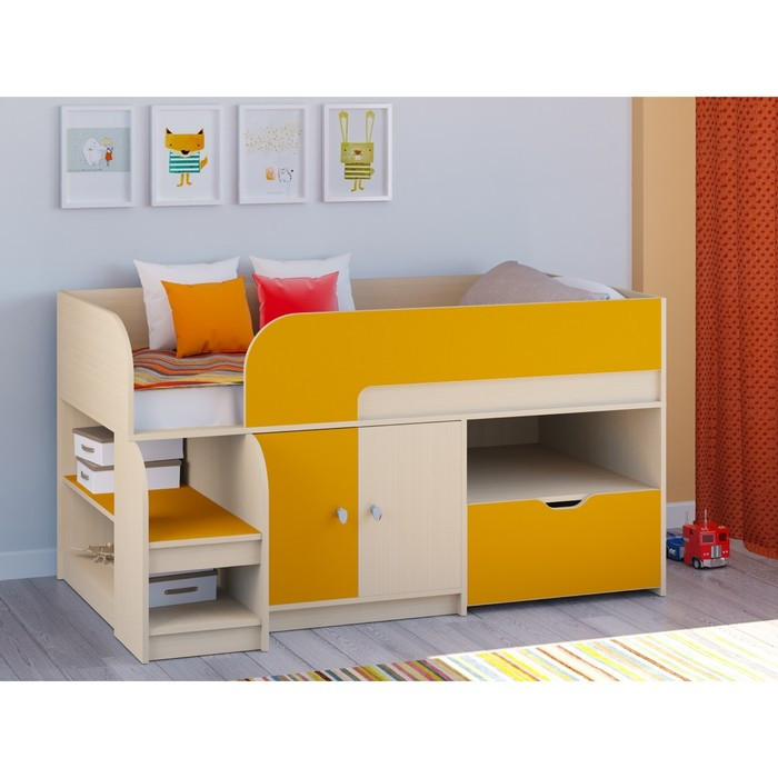 Детская кровать-чердак «Астра 9 V4», цвет дуб молочный/оранжевый - фото 1 - id-p199311482
