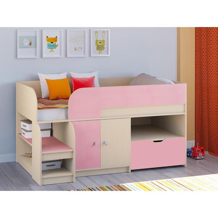 Детская кровать-чердак «Астра 9 V4», цвет дуб молочный/розовый - фото 1 - id-p199311487
