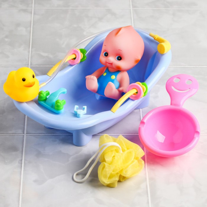 Набор игрушек для купания «Пупсик в ванне», 5 предметов, цвет СЮРПРИЗ - фото 2 - id-p199295727