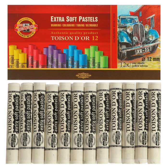 Набор пастели сухой Koh-I-Noor TOISON D`OR EXTRA SOFT 8550, титановый белый, 12 штук в наборе - фото 1 - id-p199324186