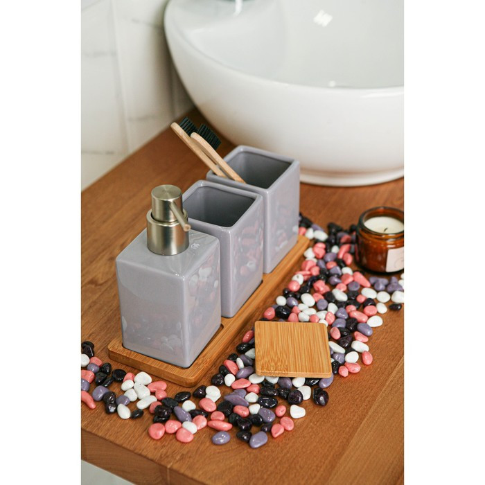 Набор аксессуаров для ванной комнаты SAVANNA Square, 4 предмета (дозатор для мыла, 2 стакана, подставка), цвет - фото 7 - id-p199322859