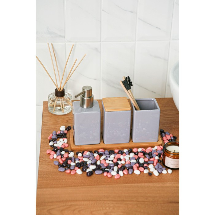 Набор аксессуаров для ванной комнаты SAVANNA Square, 4 предмета (дозатор для мыла, 2 стакана, подставка), цвет - фото 9 - id-p199322859