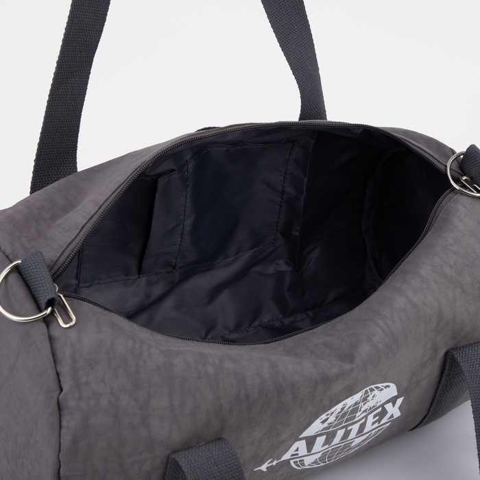 Сумка спортивная на молнии, наружный карман, держатель для чемодана, цвет серый - фото 3 - id-p199282685