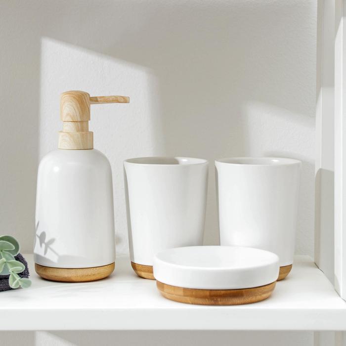 Набор аксессуаров для ванной комнаты «Эко», 4 предмета (мыльница, дозатор для мыла, 2 стакана), цвет белый - фото 1 - id-p199322889