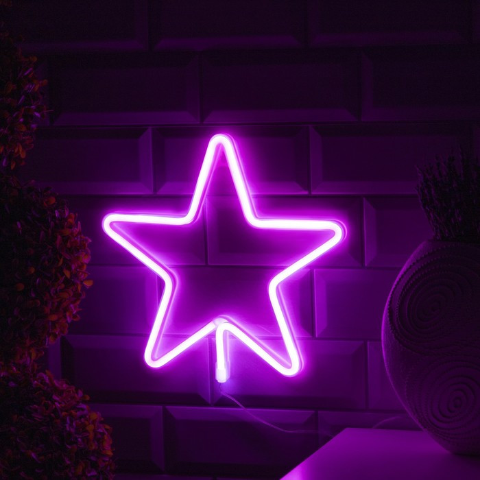 Неоновая вывеска «Звезда» 28 × 28 см, батарейки ААх3 (не в комплекте), USB, свечение розовое - фото 1 - id-p199322271