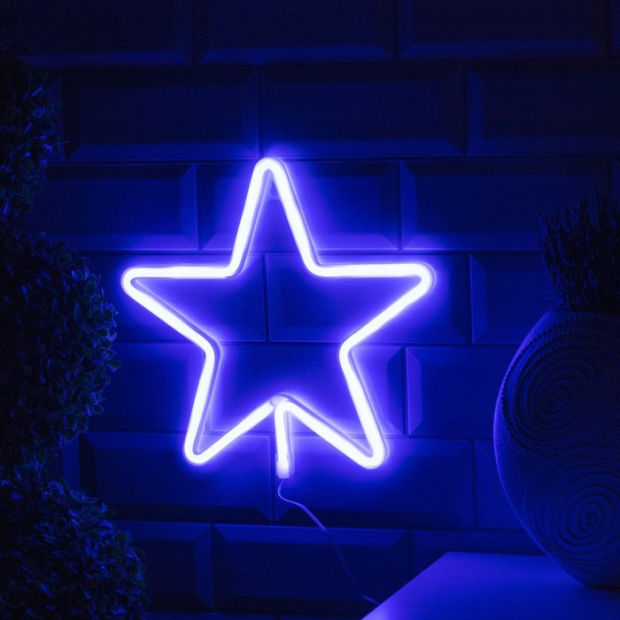Неоновая вывеска «Звезда» 28 × 28 см, батарейки ААх3 (не в комплекте), USB, свечение голубое - фото 1 - id-p199322273