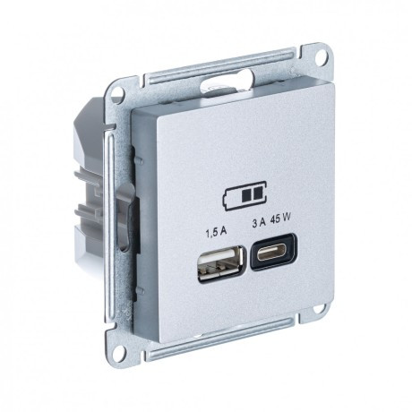 USB розетка A + тип-C 45W высокоскор.заряд. QC,PD, цвет Алюминий (Schneider Electric ATLAS DESIGN) - фото 1 - id-p199332372
