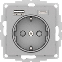 Розетка 16А c 2 USB A+C, 5В/2,4А/3,0А, 2х5В/1,5А, цвет Алюминий (Schneider Electric ATLAS DESIGN)