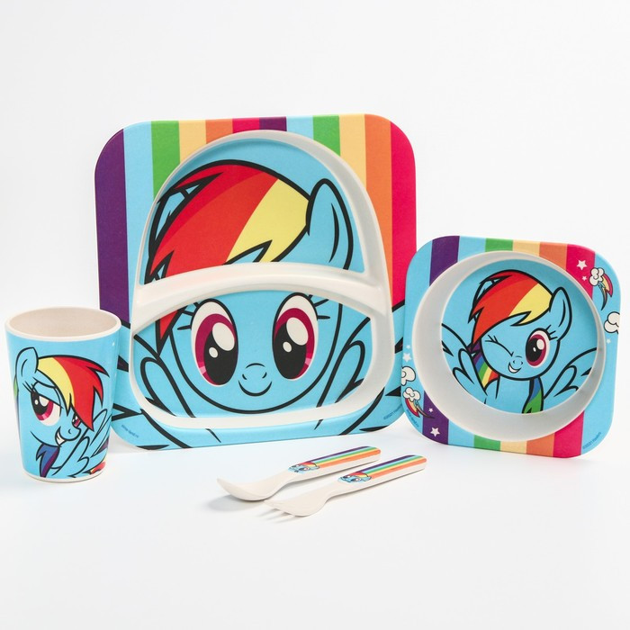 Набор детской бамбуковой посуды, 5 предметов "Радуга Деш", My Little Pony в пакете - фото 1 - id-p199326177