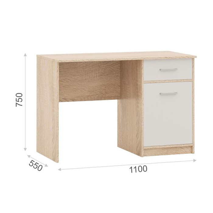 Стол письменный «Стелс 110», 1 ящик, 1100 × 550 × 750 мм, цвет дуб сонома / белый - фото 2 - id-p199312122
