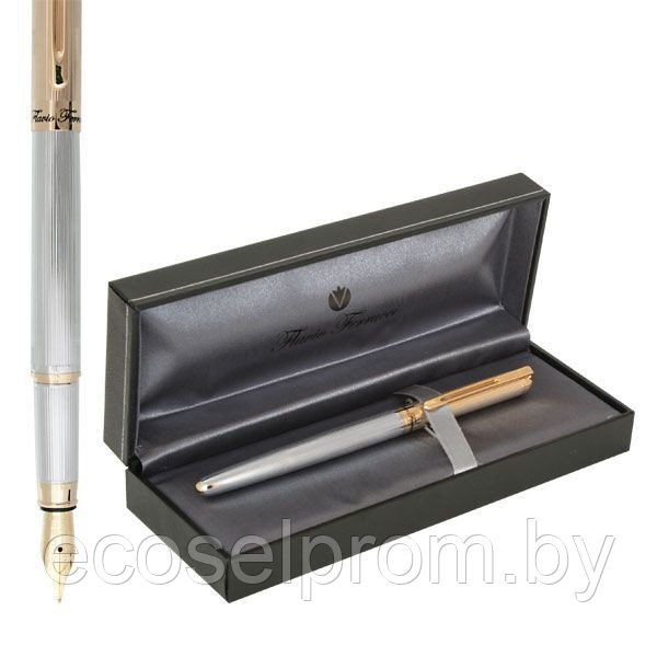 Ручка Перьевая Classico Gold, рифленый хромированный корпус, позолоченные детали и колпачок - фото 1 - id-p25869224