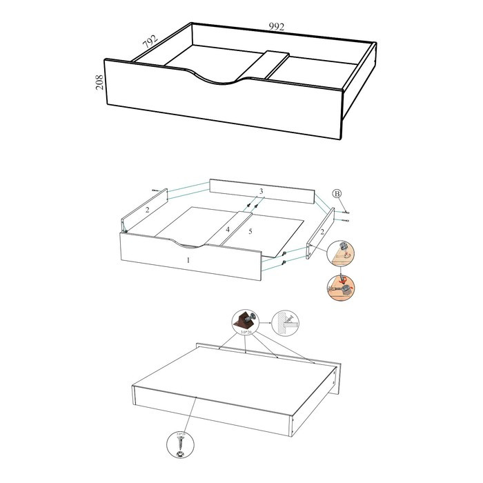 Ящик для кровати «Ванесса», 992 × 792 × 208 мм, цвет ясень шимо светлый / тёмный - фото 1 - id-p199314718