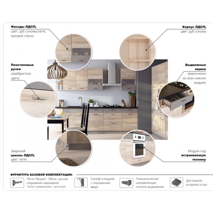 Кухня «Николь» со столешницей, размер 1.2 м, материал ЛДСП, цвет сонома / латте - фото 6 - id-p199312823