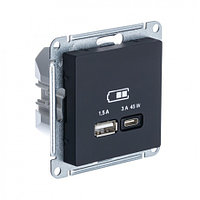 USB розетка A + тип-C 45W высокоскор.заряд. QC,PD, цвет Карбон (Schneider Electric ATLAS DESIGN)