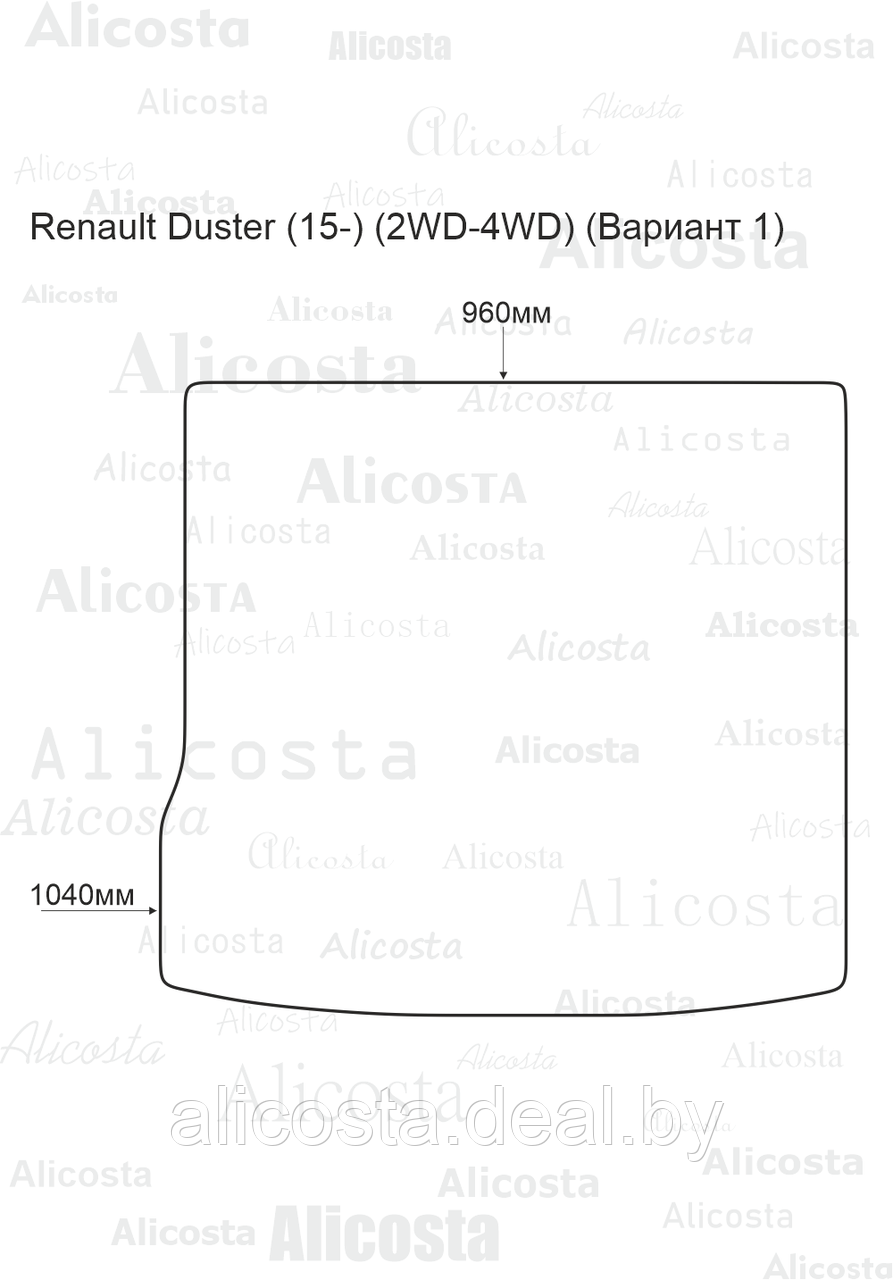 Ворсовый автоковрик Renault Duster (15-) (2WD-4WD) Багажник (Вариант 1), Standart, Черный - фото 1 - id-p199193266