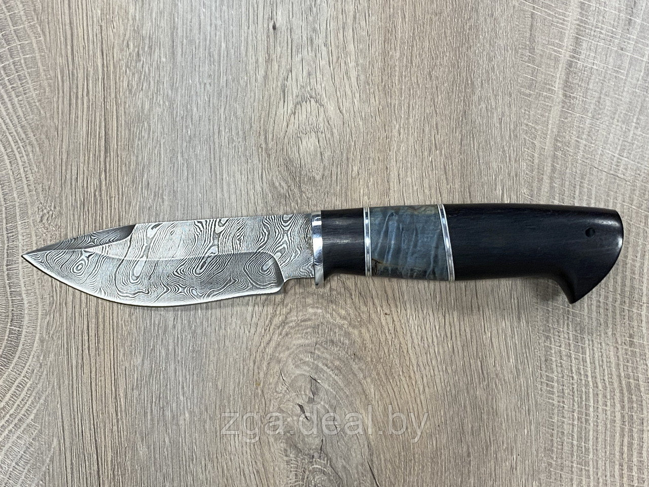 Охотничий кованый нож из дамасской стали «Кабан», рукоять венге, карельская берёза, алюминий. - фото 2 - id-p199337151