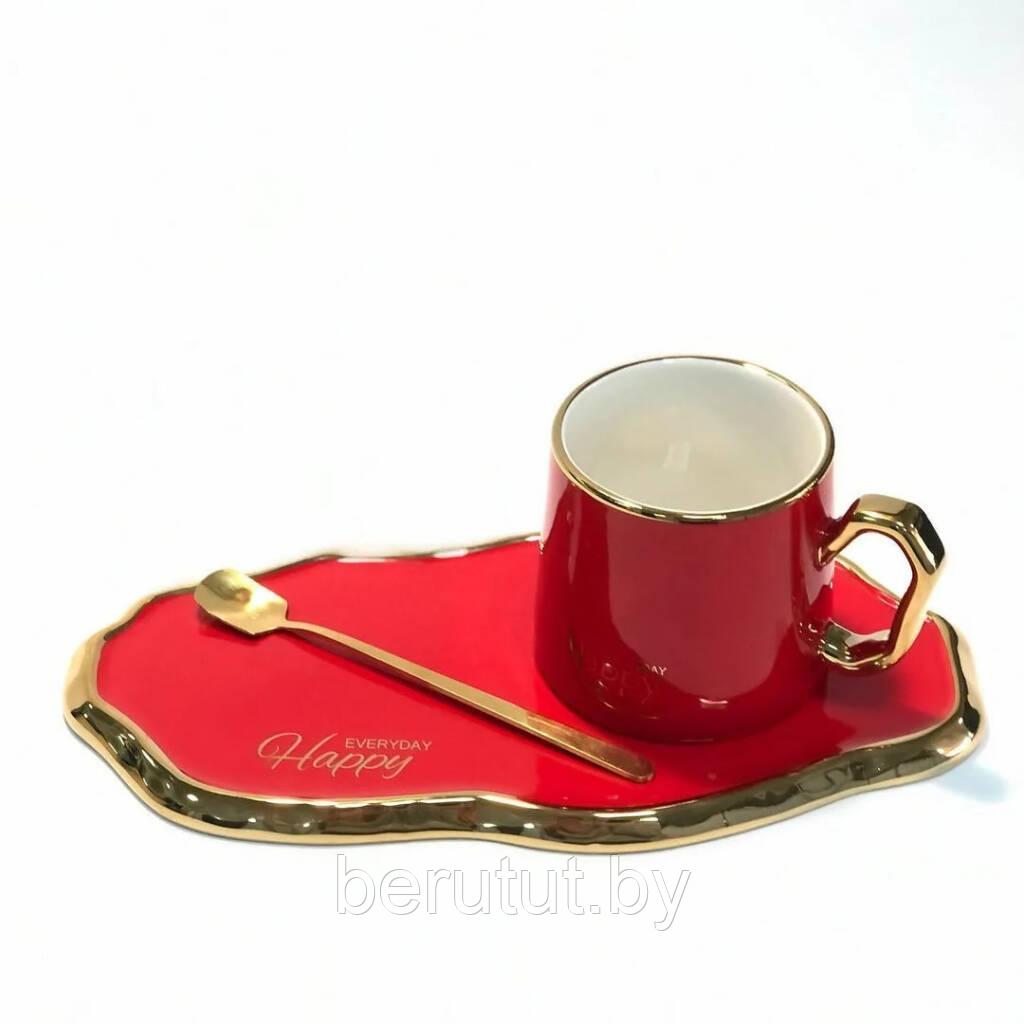 Чайная пара фарфор 3 предмета, 280 мл LENARDI красный - фото 1 - id-p199334482