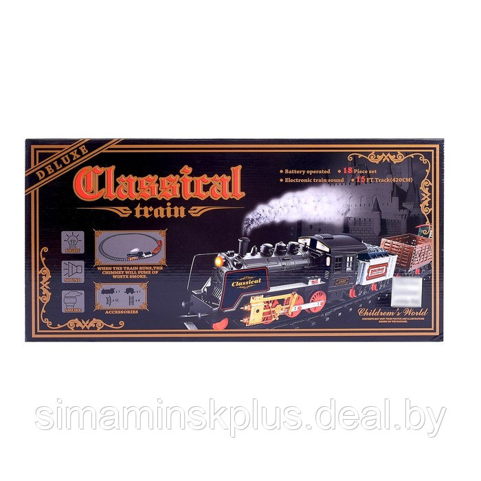 Железная дорога «Классический паровоз», 18 деталей, световые и звуковые эффекты, с дымом, работает от - фото 4 - id-p199336554