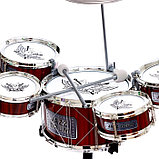 Барабанная установка «Рок», 5 барабанов, тарелка, палочки, стульчик, фото 4