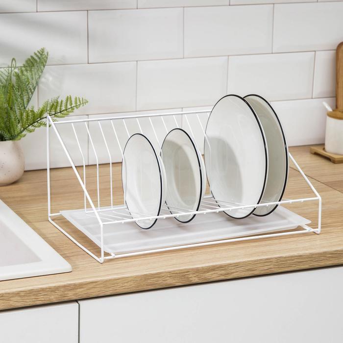 Сушилка для посуды с поддоном, 38×17,5×23,5 см, цвет белый - фото 1 - id-p199340758