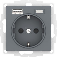 Розетка 16А c 2 USB A+C, 5В/2,4А/3,0А, 2х5В/1,5А, цвет Грифель (Schneider Electric ATLAS DESIGN)