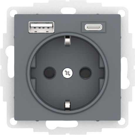 Розетка 16А c 2 USB A+C, 5В/2,4А/3,0А, 2х5В/1,5А, цвет Грифель (Schneider Electric ATLAS DESIGN) - фото 1 - id-p199341269