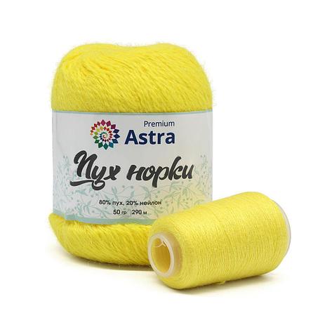 Пряжа Astra Premium 'Пух норки' (Mink yarn) 50гр 290м (+/- 5%) (80%пух, 20%нейлон) (+нить 20гр) (027 лимонный), фото 2