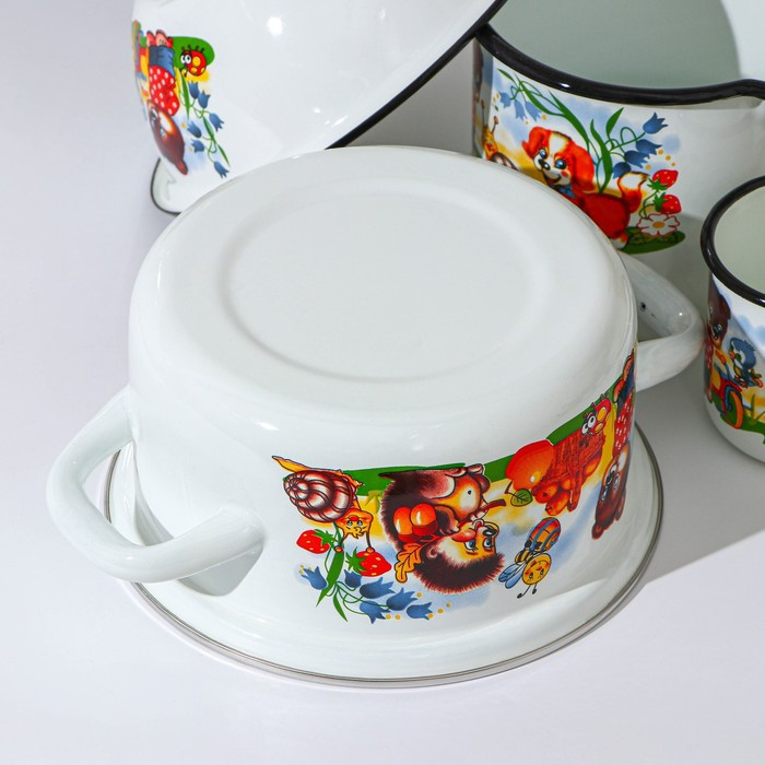 Набор посуды «Улыбка», 4 предмета: кастрюля 1,5 л, ковш 1 л, кружка 250 мл, миска 800 мл, индукция, цвет белый - фото 3 - id-p199341056