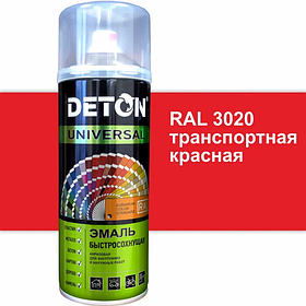 Эмаль акриловая "DETON UNIVERSAL" быстросохнущая RAL 3020 красный транспортный 520 мл аэрозоль