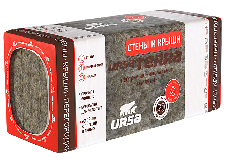 Плиты из стекловолокна URSA TERRA 36 PN Стены и крыши (10)-1250-610-50, 1уп=10шт=7.625м2=0.381м3, Урса