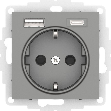 Розетка 16А c 2 USB A+C, 5В/2,4А/3,0А, 2х5В/1,5А, цвет Сталь (Schneider Electric ATLAS DESIGN) - фото 1 - id-p199346356
