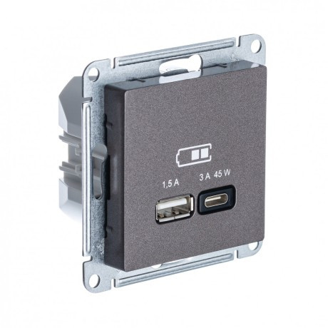 USB розетка A + тип-C 45W высокоскор.зарядка QC, PD, цвет Мокко (Schneider Electric ATLAS DESIGN)т - фото 1 - id-p199346925