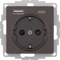 Розетка 16А c 2 USB A+C, 5В/2,4А/3,0А, 2х5В/1,5А, цвет Мокко (Schneider Electric ATLAS DESIGN)