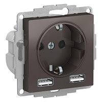 Розетка 16А c 2 USB A+A, 5В/2,4А, 2х5В/1,2А, цвет Мокко (Schneider Electric ATLAS DESIGN)