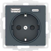 Розетка 16А c 2 USB A+C, 5В/2,4А/3,0А, 2х5В/1,5А, цвет Изумруд (Schneider Electric ATLAS DESIGN)