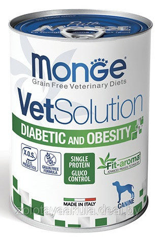 Консервы Monge VetSolution Dog DIABETIC/OBESITY 400гр Вет. диета для собак при ожирении и диабете - фото 1 - id-p199347723