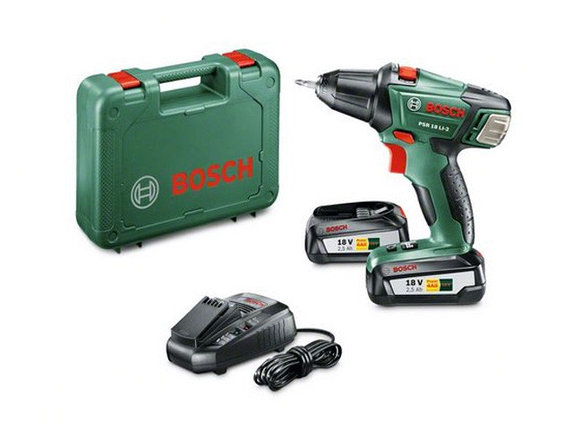 Аккум. дрель-шуруповерт BOSCH PSR 18 LI-2 в чем. (18.0 В, 2 акк., 2.5 А/ч Li-Ion, 2 скор., 46 Нм, шурупы до 10, фото 2