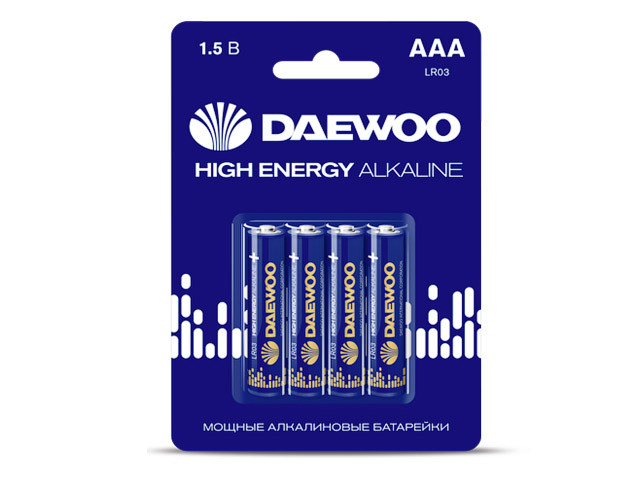 Батарейка AAA LR03 1,5V alkaline BL-4шт DAEWOO HIGH ENERGY (5030381) - фото 1 - id-p199353332