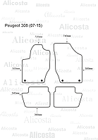 Ворсовые автоковрики Peugeot 308 (07-15) Салон, Premium, Черный