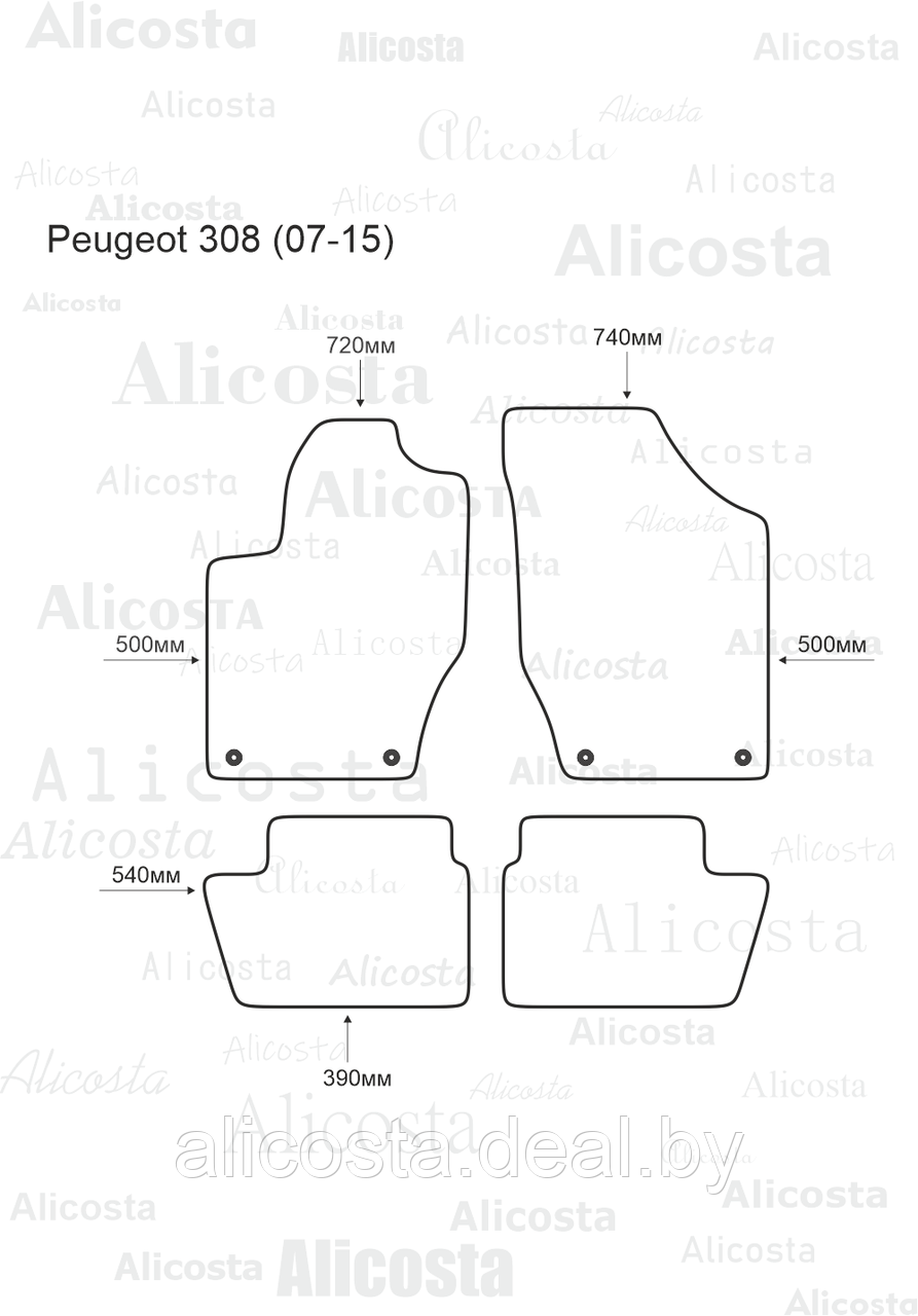 Ворсовые автоковрики Peugeot 308 (07-15) Салон, Standart, Серый - фото 1 - id-p199192653
