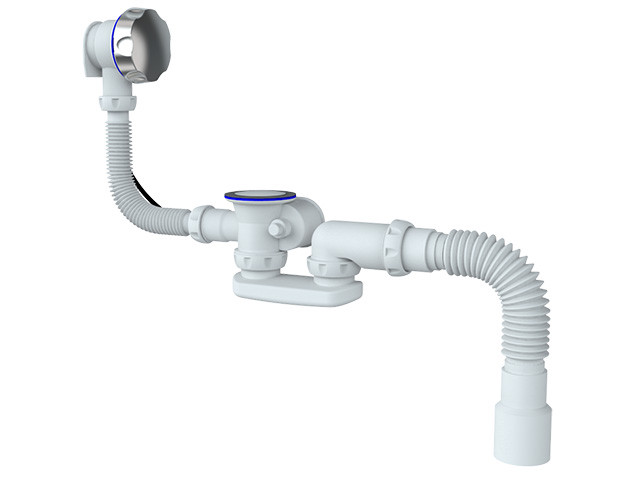 Сифон для ванны и глубокого поддона автомат с переливом и гибким соединением д.40х 40/50, Unicorn (Сифон 1