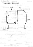 ЭВА автоковрики Peugeot 308 (13-) (Combi) Салон, Шестиугольник, Черный