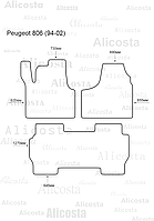 ЭВА автоковрики Peugeot 806 (94-02) Салон, Шестиугольник, Черный