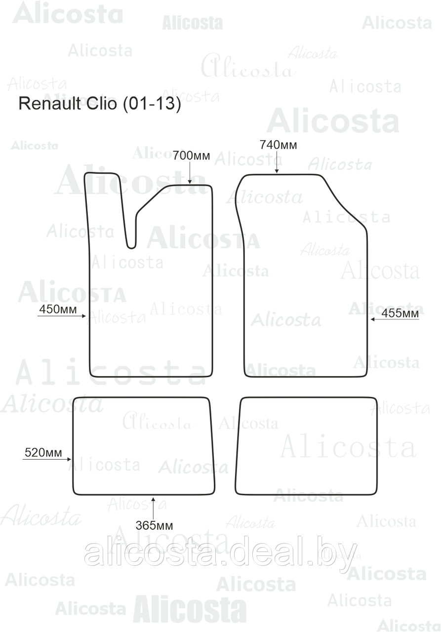 Ворсовые автоковрики Renault Clio (01-13) Салон, Premium, Черный - фото 1 - id-p199193174