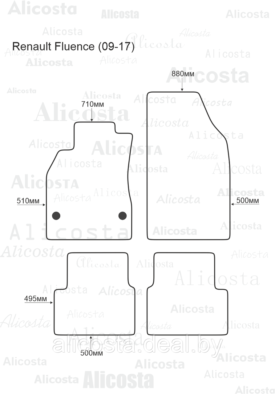 Ворсовые автоковрики Renault Fluence (09-17) Салон, Premium, Черный - фото 1 - id-p199193345