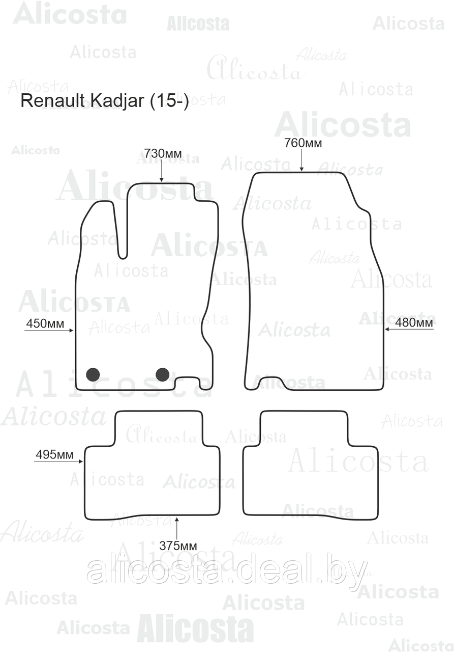 ЭВА автоковрики Renault Kadjar (15-) Салон, Шестиугольник, Черный - фото 1 - id-p199193368